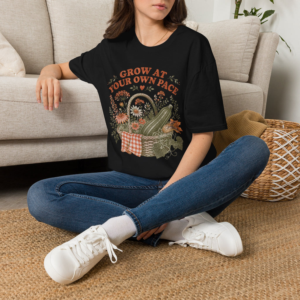 Grow at Your Own Pace Zucchini Basket T-Shirt by Zen & Zucchinis Slow Garden Club