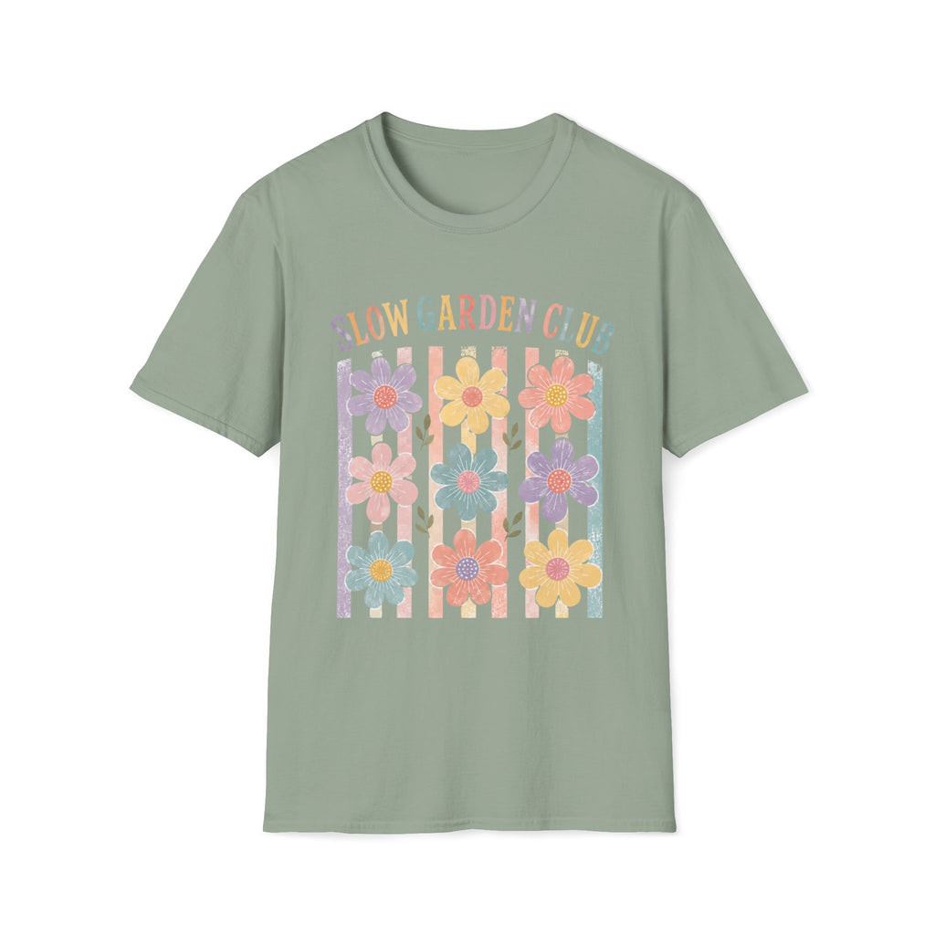 Flower On Stripes Summer Garden T-Shirt