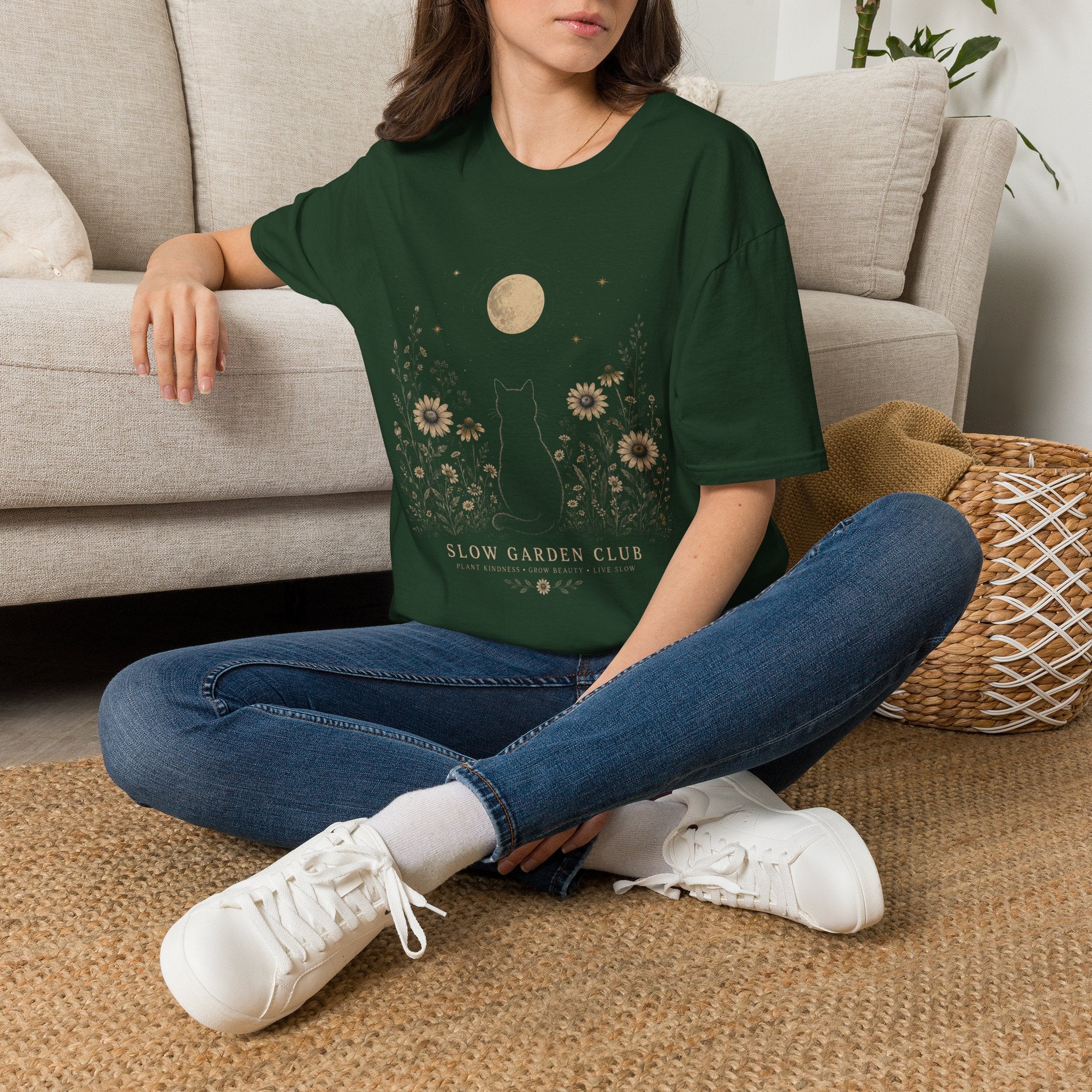 Cozy Botanical Garden Cat T-Shirt by Zen & Zucchinis Slow Garden Club