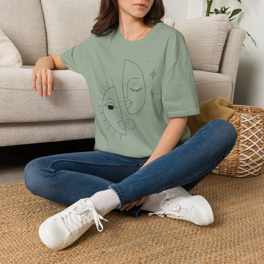 Sun and Moon Celestial Line Art T-Shirt by Zen & Zucchinis Slow Garden Club