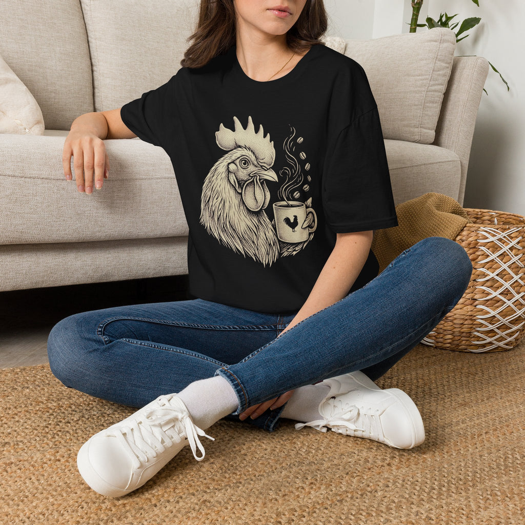 Morning Rooster Coffee Cup T-Shirt by Zen & Zucchinis Slow Garden Club