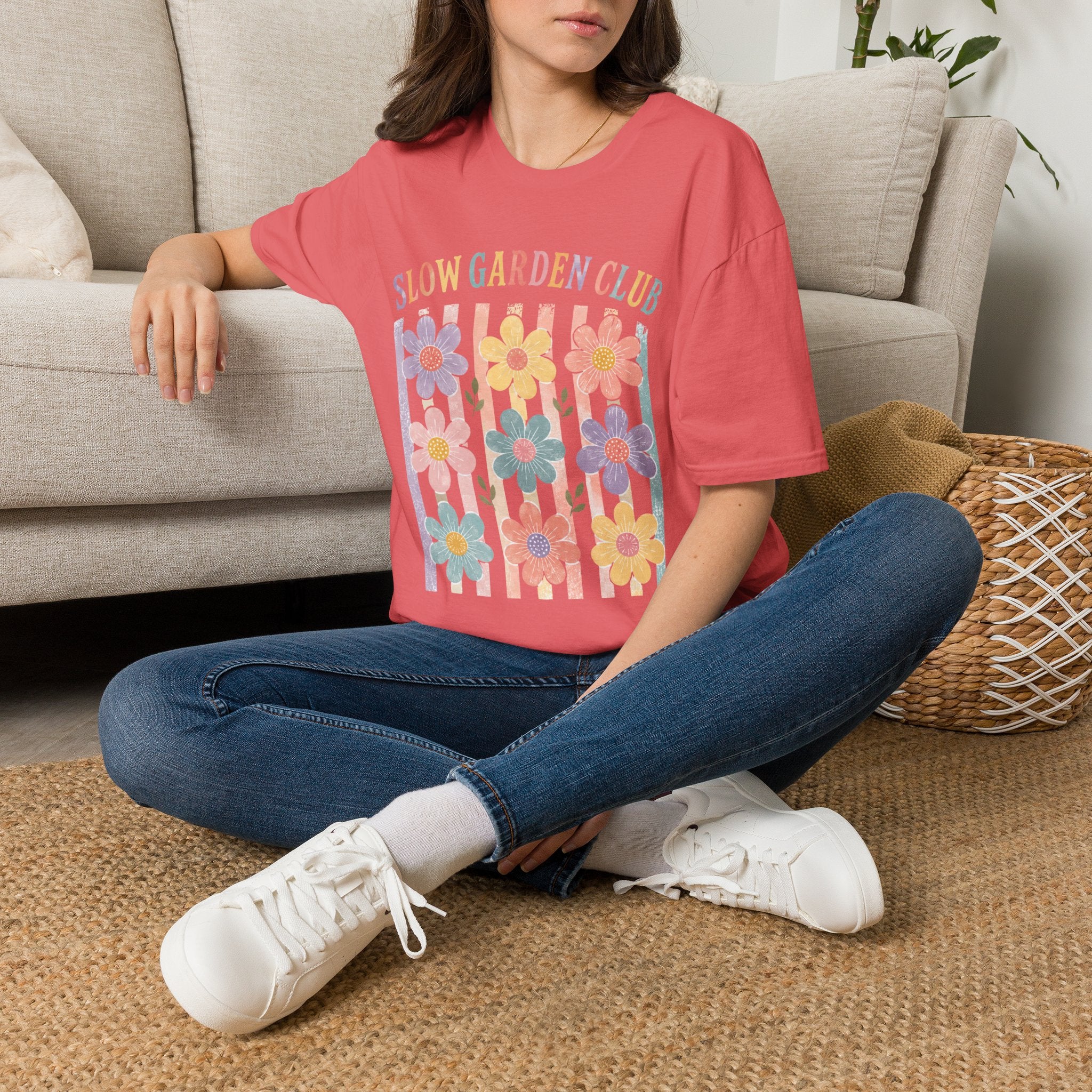 Flower On Stripes Summer Garden T-Shirt