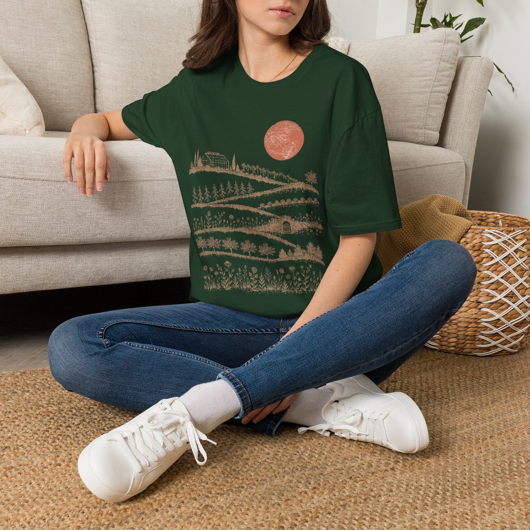 Red Sunset Over Garden T-Shirt by Zen & Zucchinis Slow Garden Club