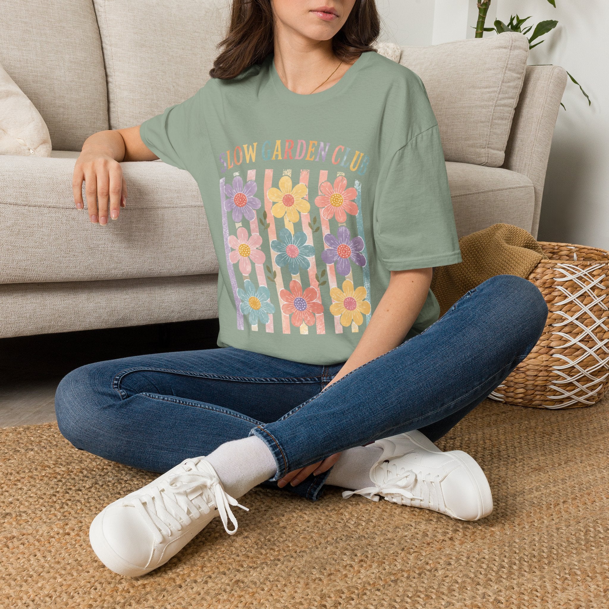 Flower On Stripes Summer Garden T-Shirt