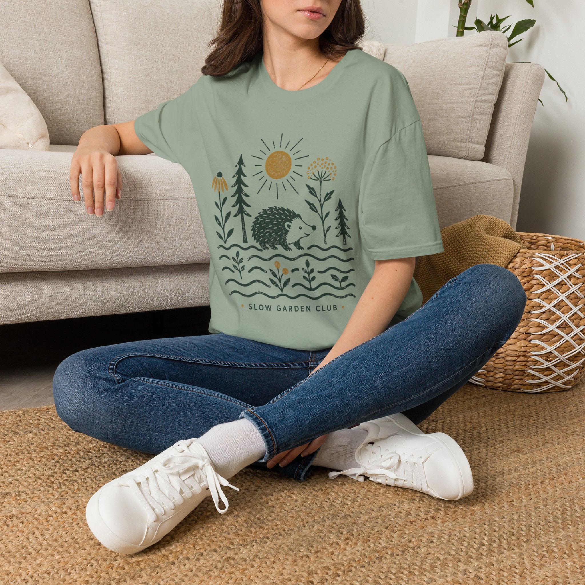 Hedgehog in the Slow Garden T-Shirt by Zen & Zucchinis Slow Garden Club