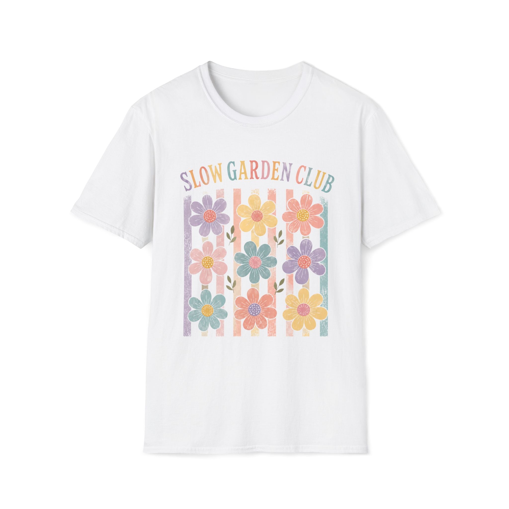 Flower On Stripes Summer Garden T-Shirt