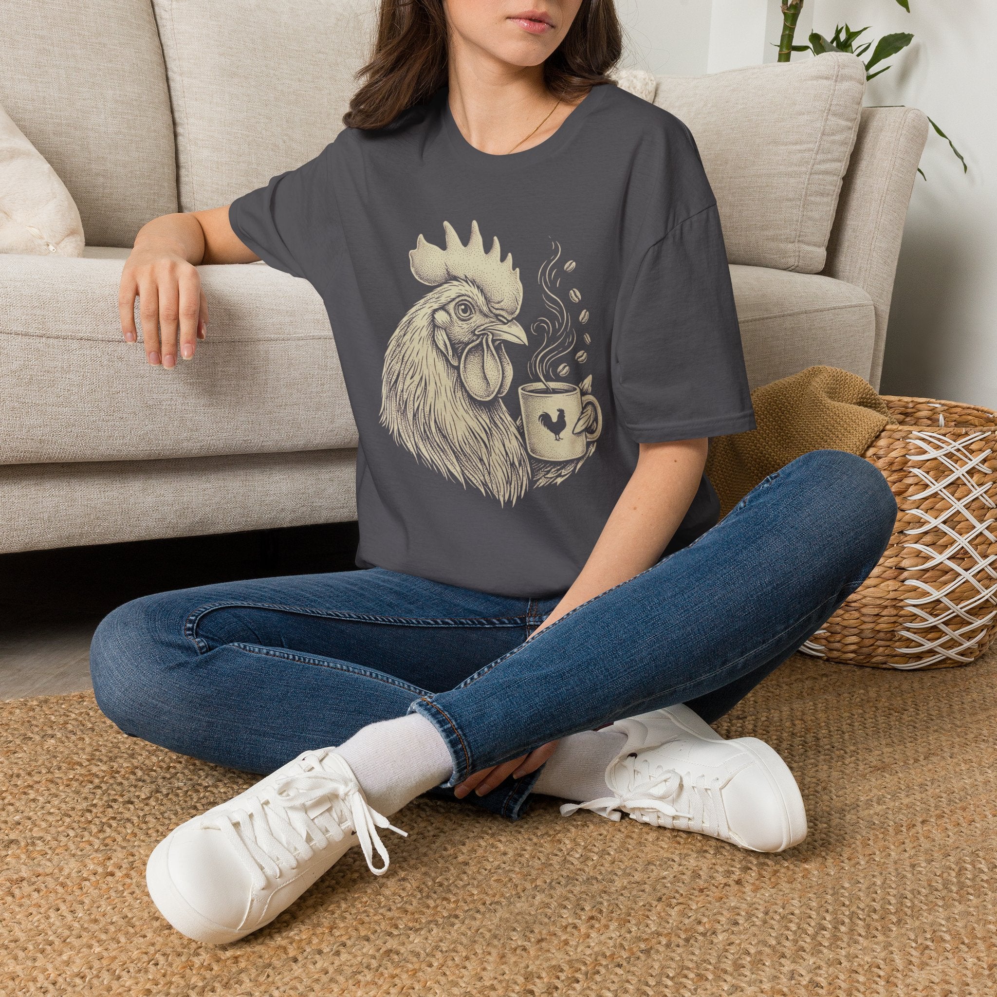 Morning Rooster Coffee Cup T-Shirt by Zen & Zucchinis Slow Garden Club