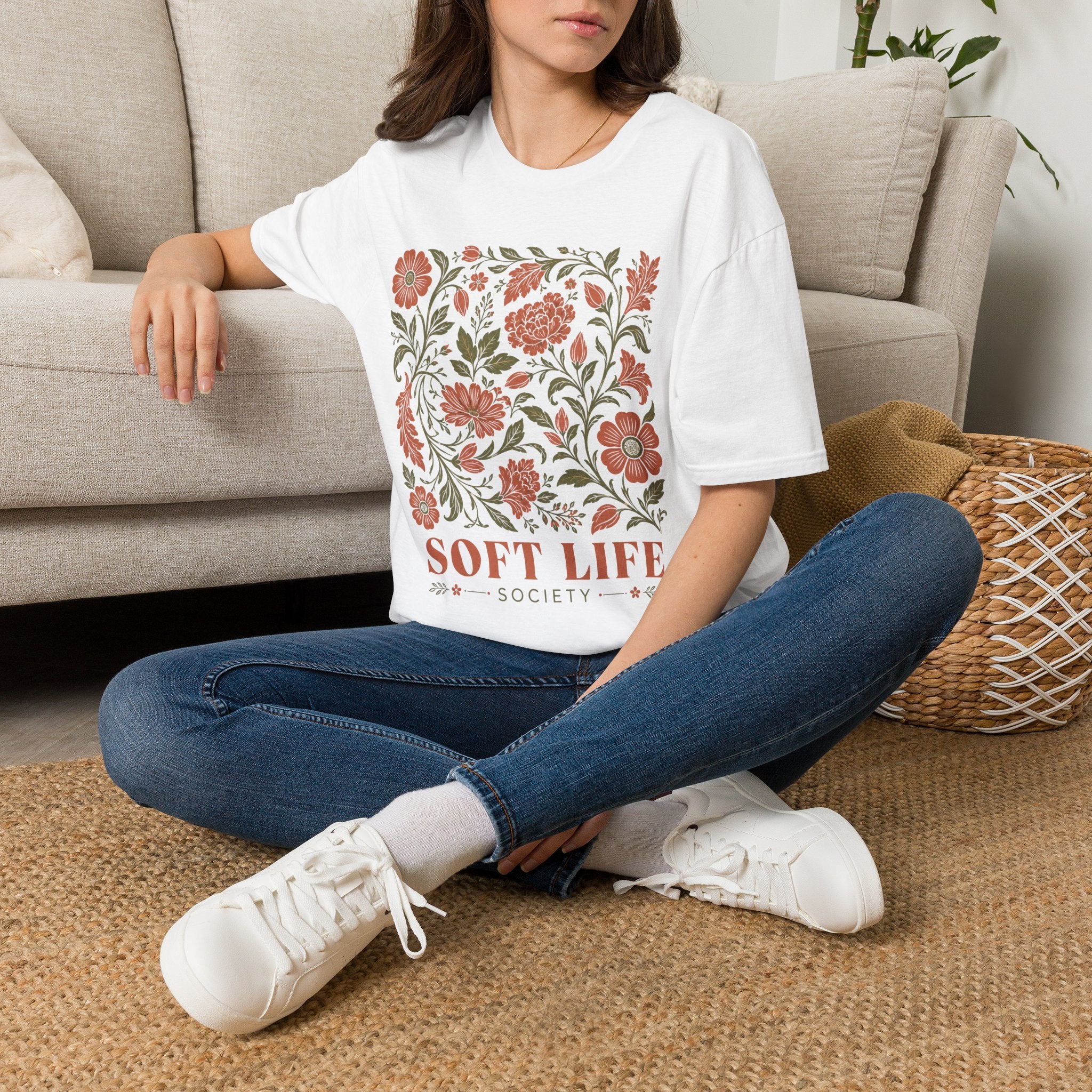 Soft Life Society Red Flower T-Shirt by Zen & Zucchinis Slow Garden Club