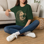 Hedgehog Enjoys Dandelion Spring Garden T-Shirt by Zen & Zucchinis Slow Garden Club