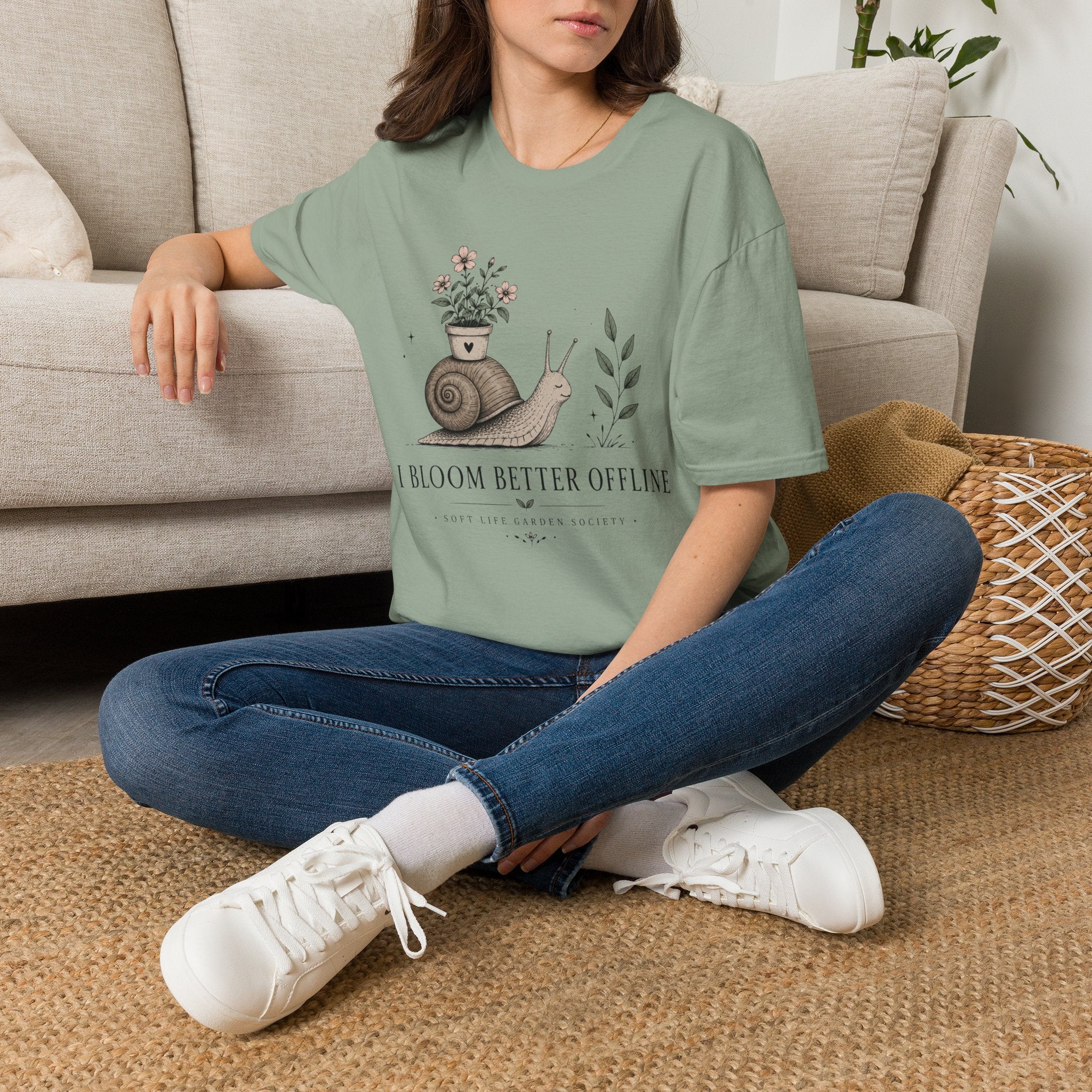 I Bloom Better Offline Snail T-Shirt by Zen & Zucchinis Slow Garden Club