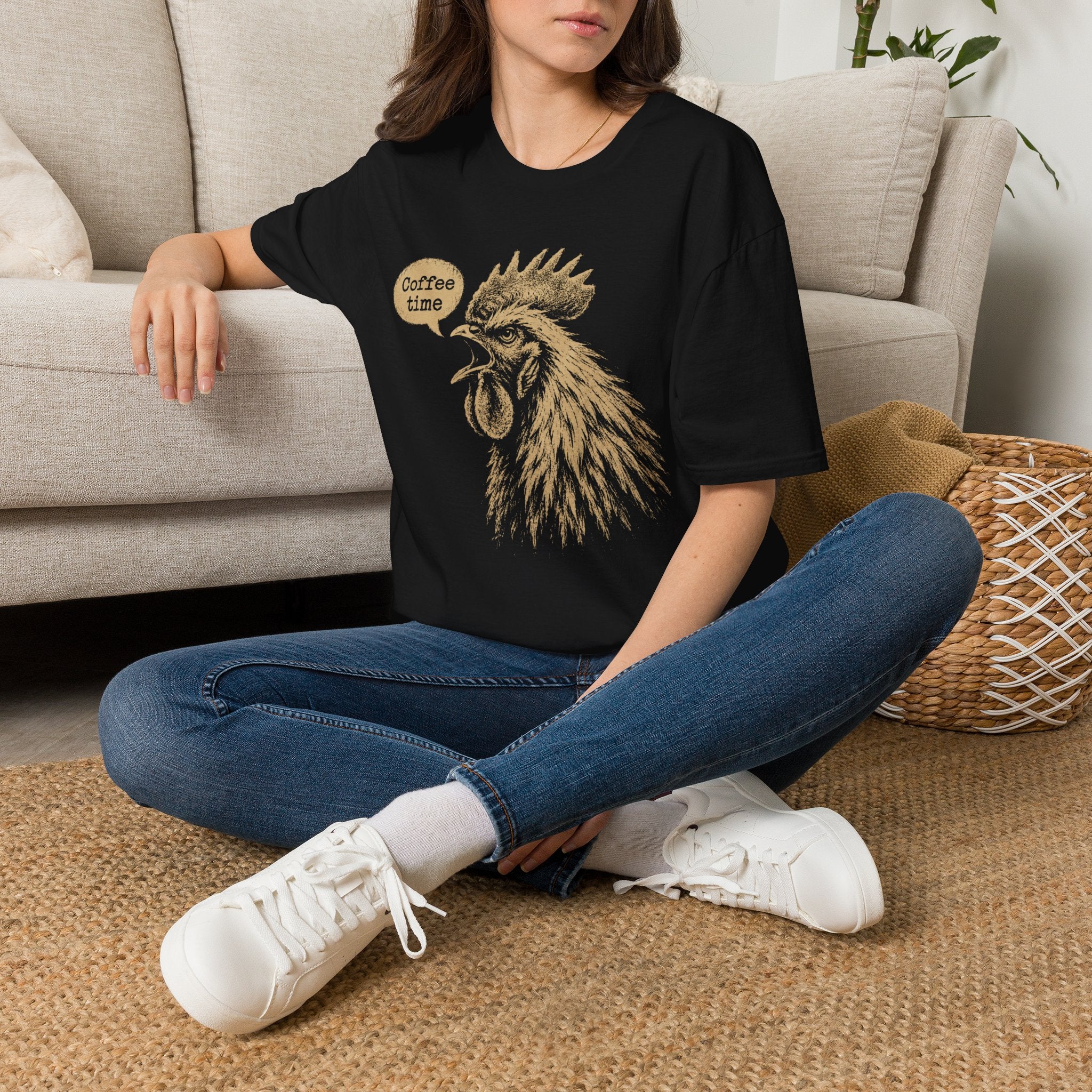 Coffee Time Cottage Garden Rooster T-Shirt