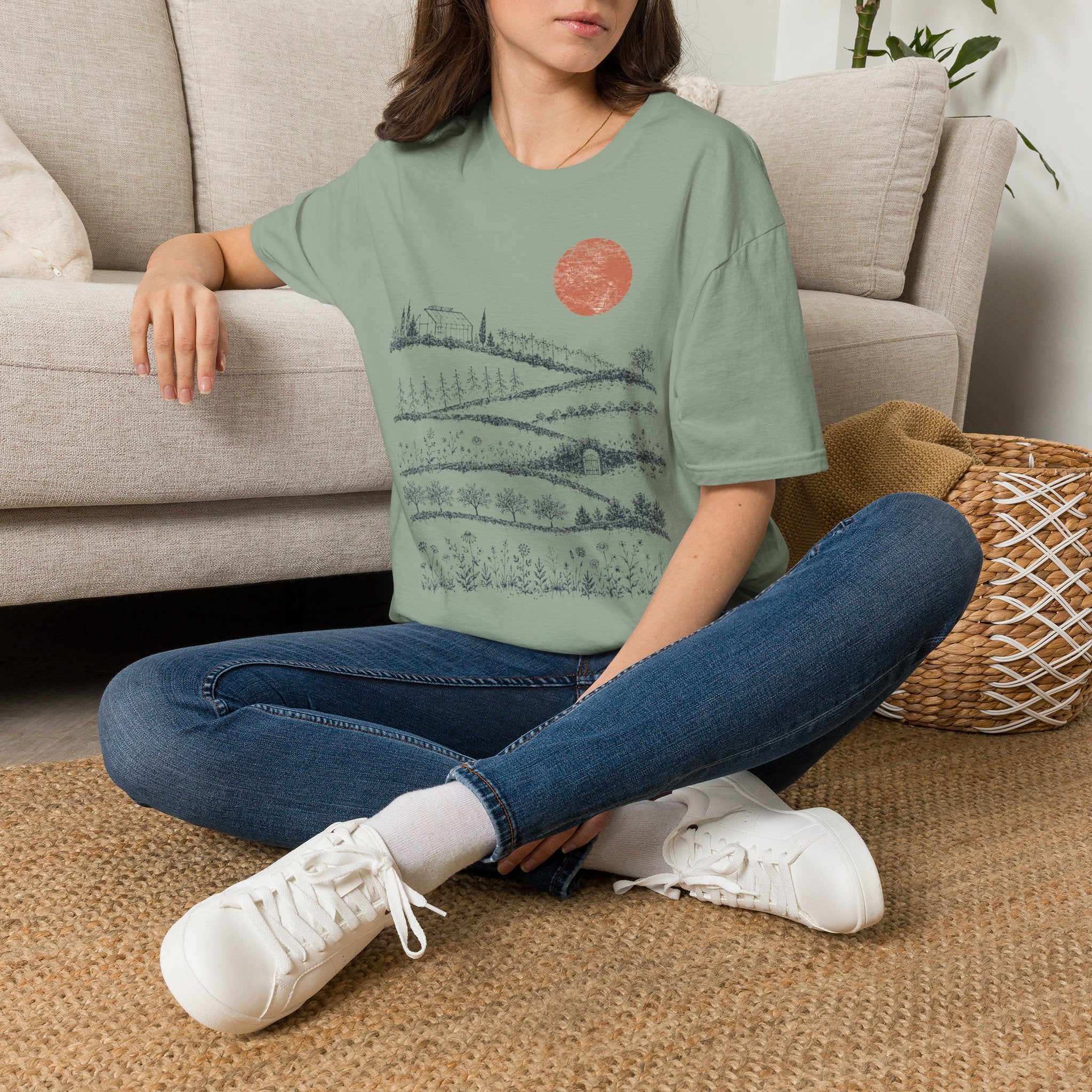Red Sunset Over Garden T-Shirt by Zen & Zucchinis Slow Garden Club