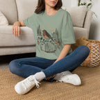 Moonlit Robin Botanical Bird T-Shirt by Zen & Zucchinis Slow Garden Club
