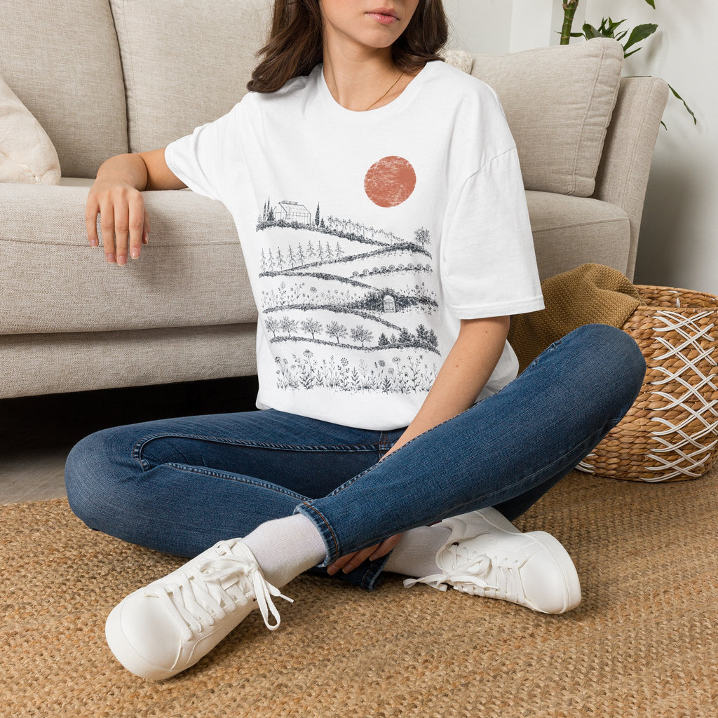 Red Sunset Over Garden T-Shirt by Zen & Zucchinis Slow Garden Club