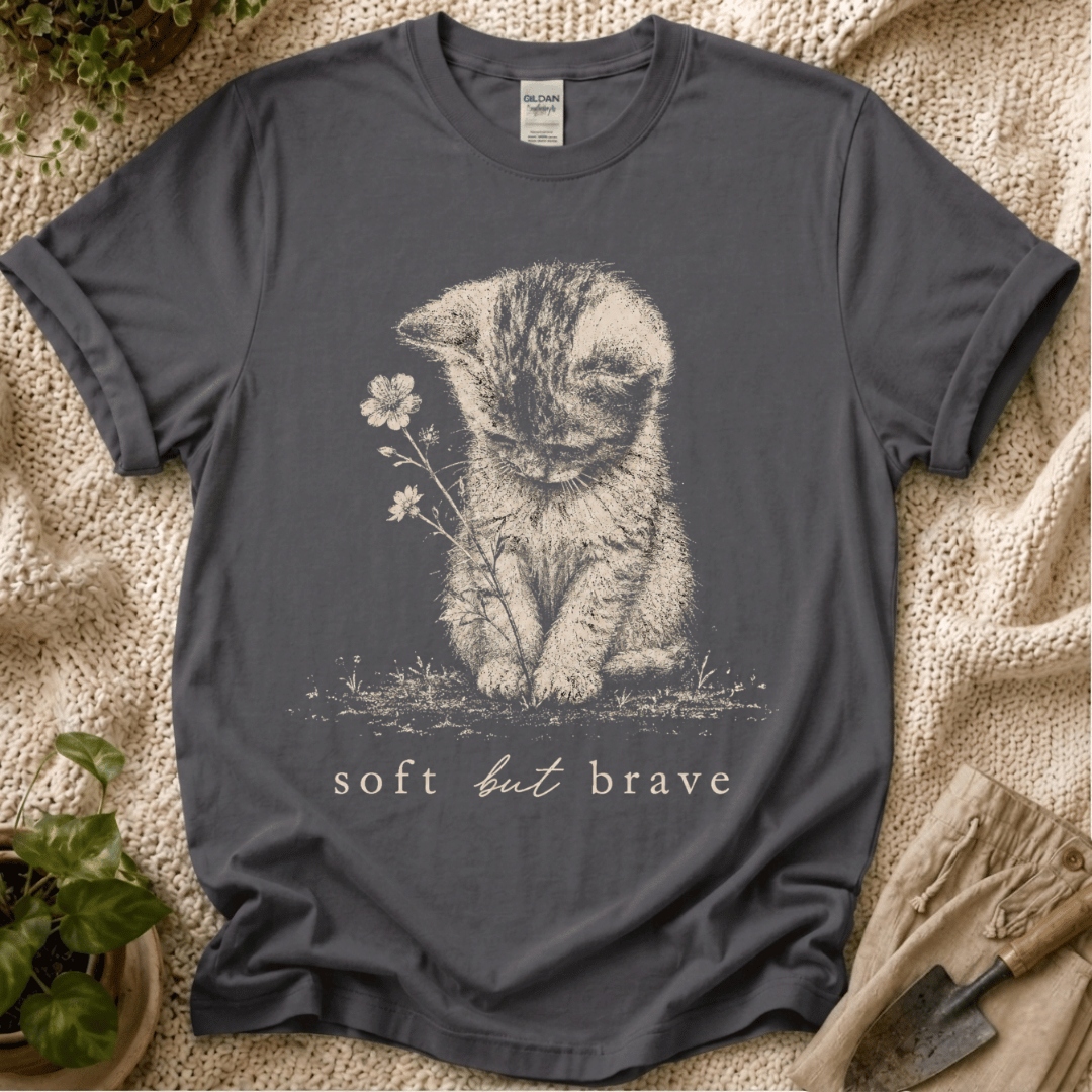 Soft But Brave Kitty T-Shirt - Zen & Zucchinis garden graphic tee