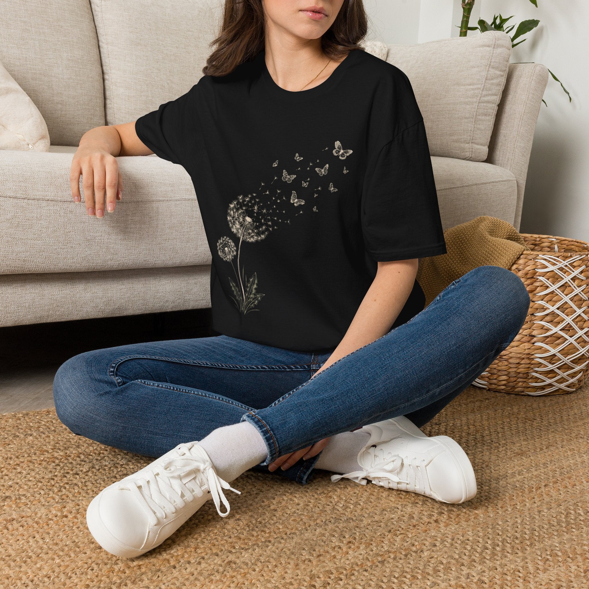 Dandelion Butterfly in the Wind T-Shirt by Zen & Zucchinis Slow Garden Club