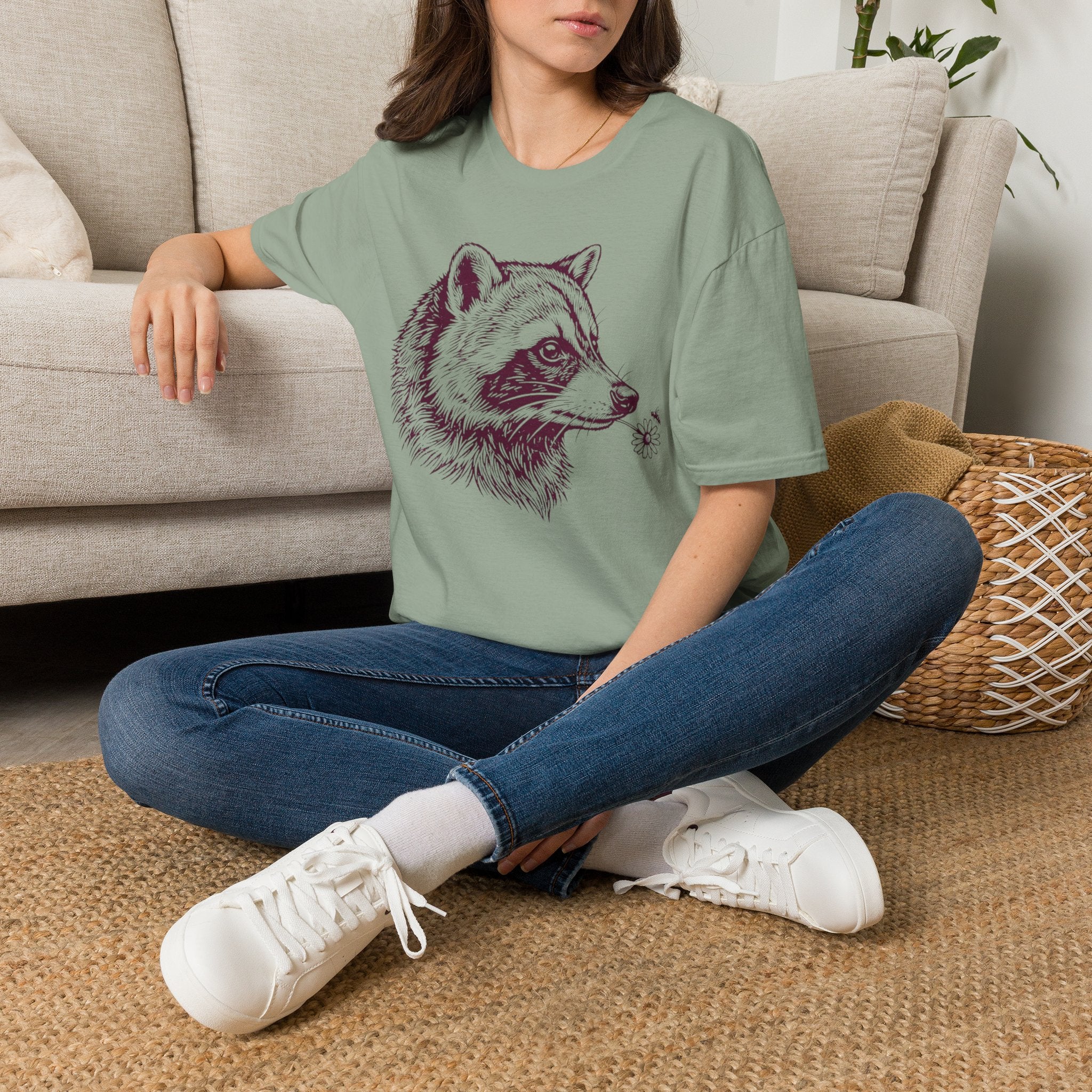 Raccoon, Flower & Bee Garden T-Shirt by Zen & Zucchinis Slow Garden Club