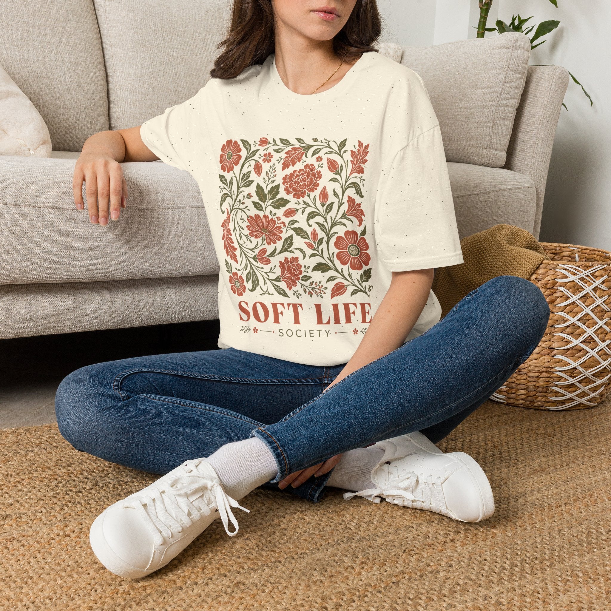 Soft Life Society Red Flower T-Shirt by Zen & Zucchinis Slow Garden Club