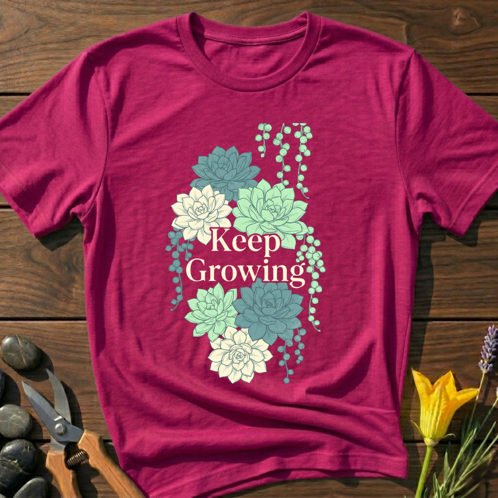 Lotus Keep Growing T-Shirt - botanical nature graphic t-shirt, minimalist design, unisex tee for Nature Lovers, Garnder, Farmer, Plant Lovers