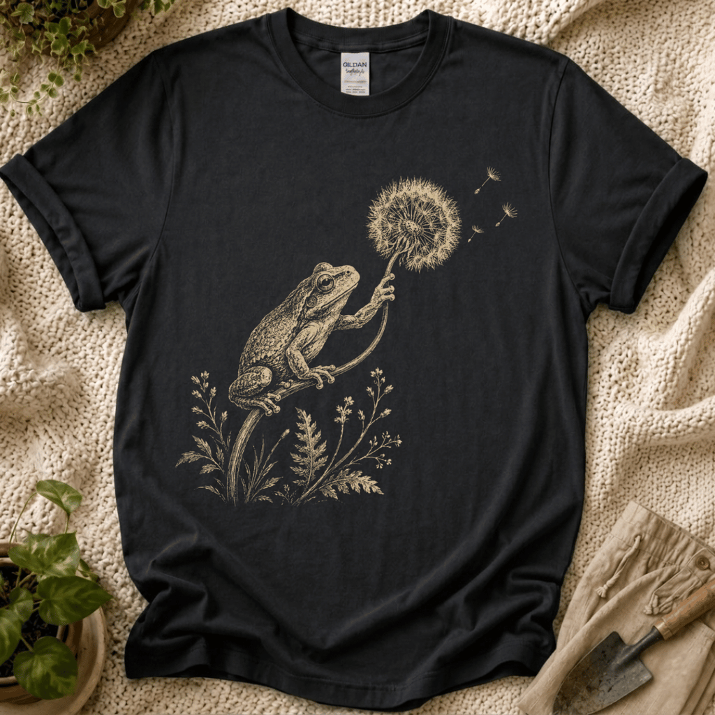 Frog with Dandelion Wish T-Shirt by Zen & Zucchinis Slow Garden Club