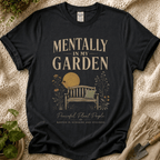 Mentally in My Garden Sunset Garden Bench T-Shirt by Zen & Zucchinis Slow Garden Club