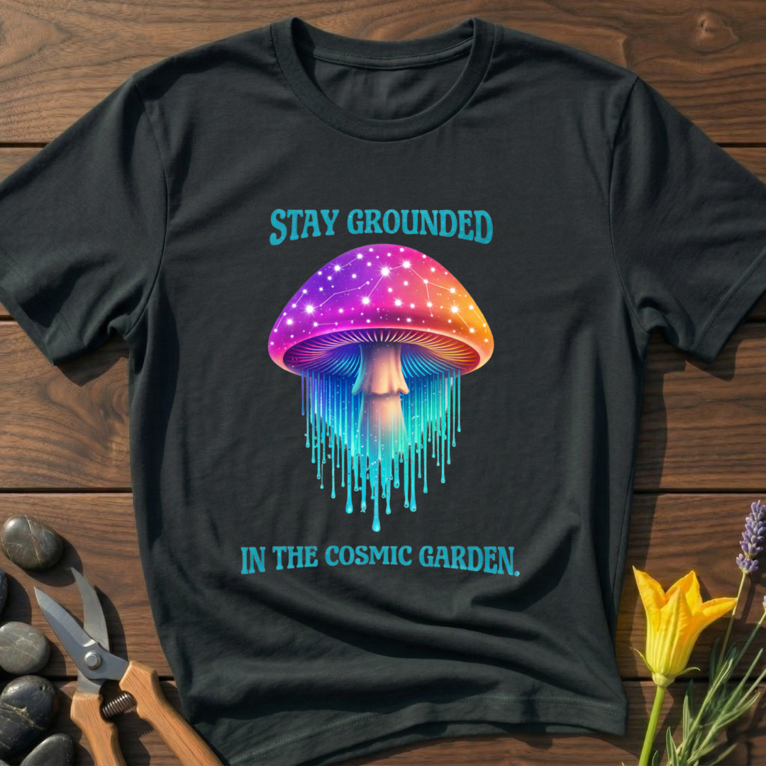 Cosmic Garden T-Shirt - botanical nature graphic t-shirt, minimalist design, unisex tee for Nature Lovers, Garnder, Farmer, Plant Lovers