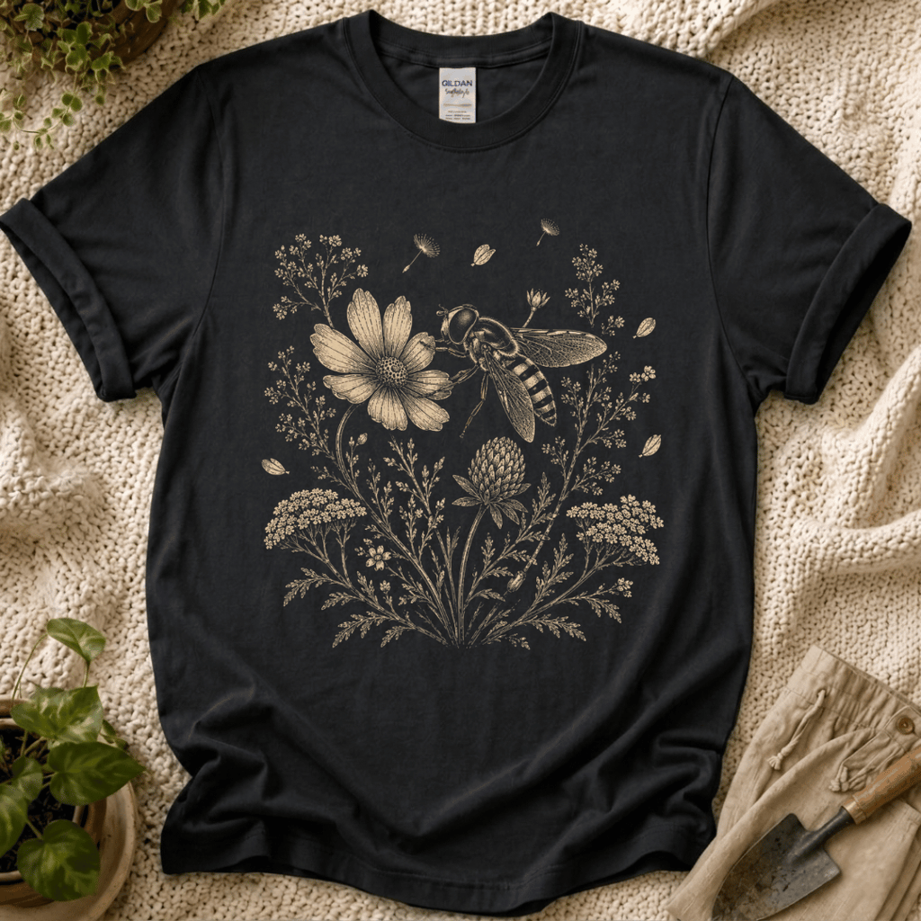 Bee In Wildflower Garden T-Shirt by Zen & Zucchinis Slow Garden Club