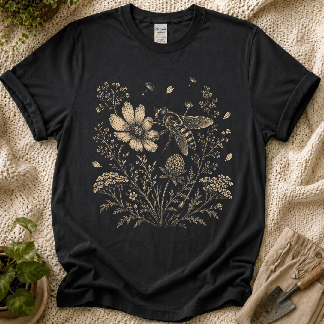 Bee In Wildflower Garden T-Shirt by Zen & Zucchinis Slow Garden Club