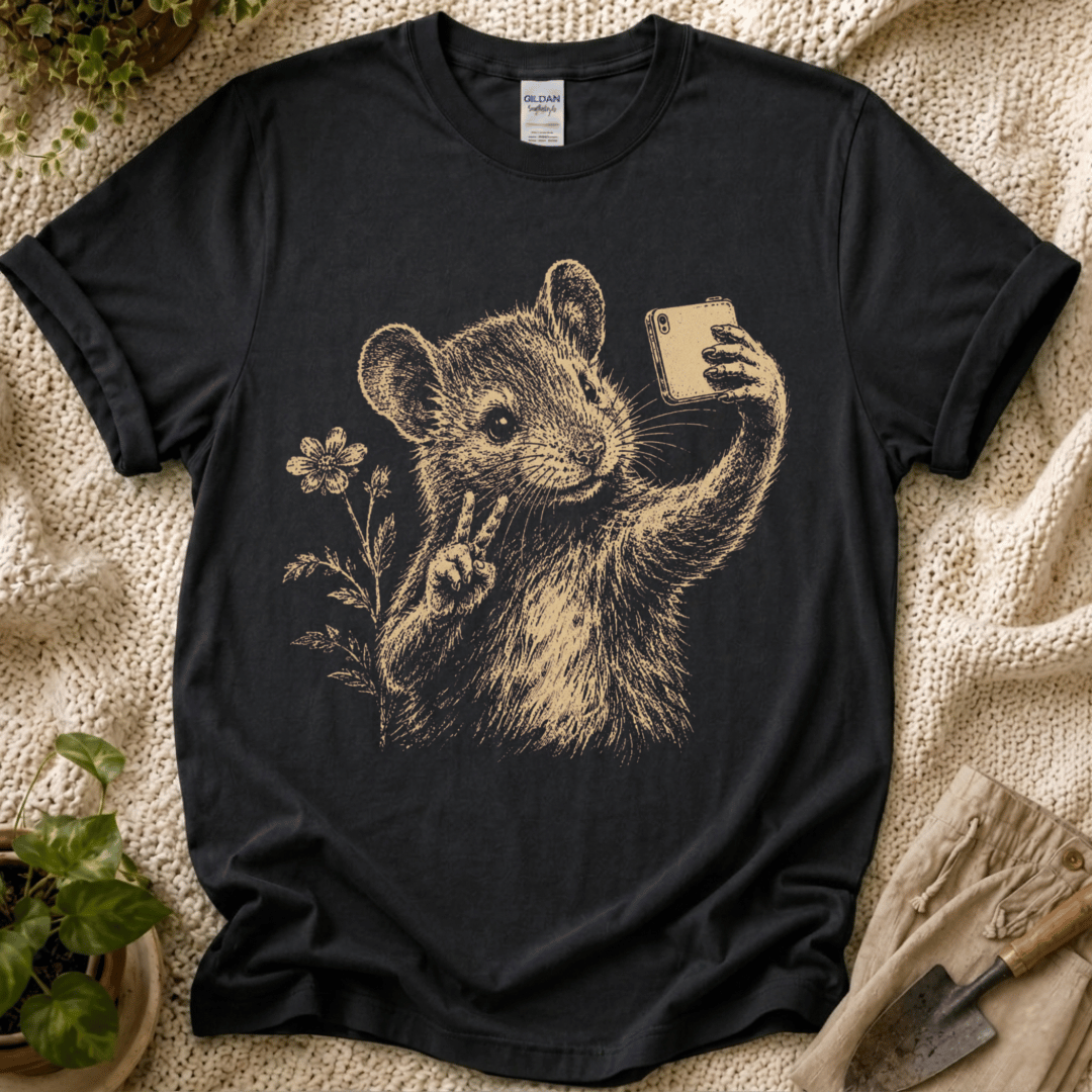 Peace Mouse Garden Selfie T-Shirt by Zen & Zucchinis Slow Garden Club