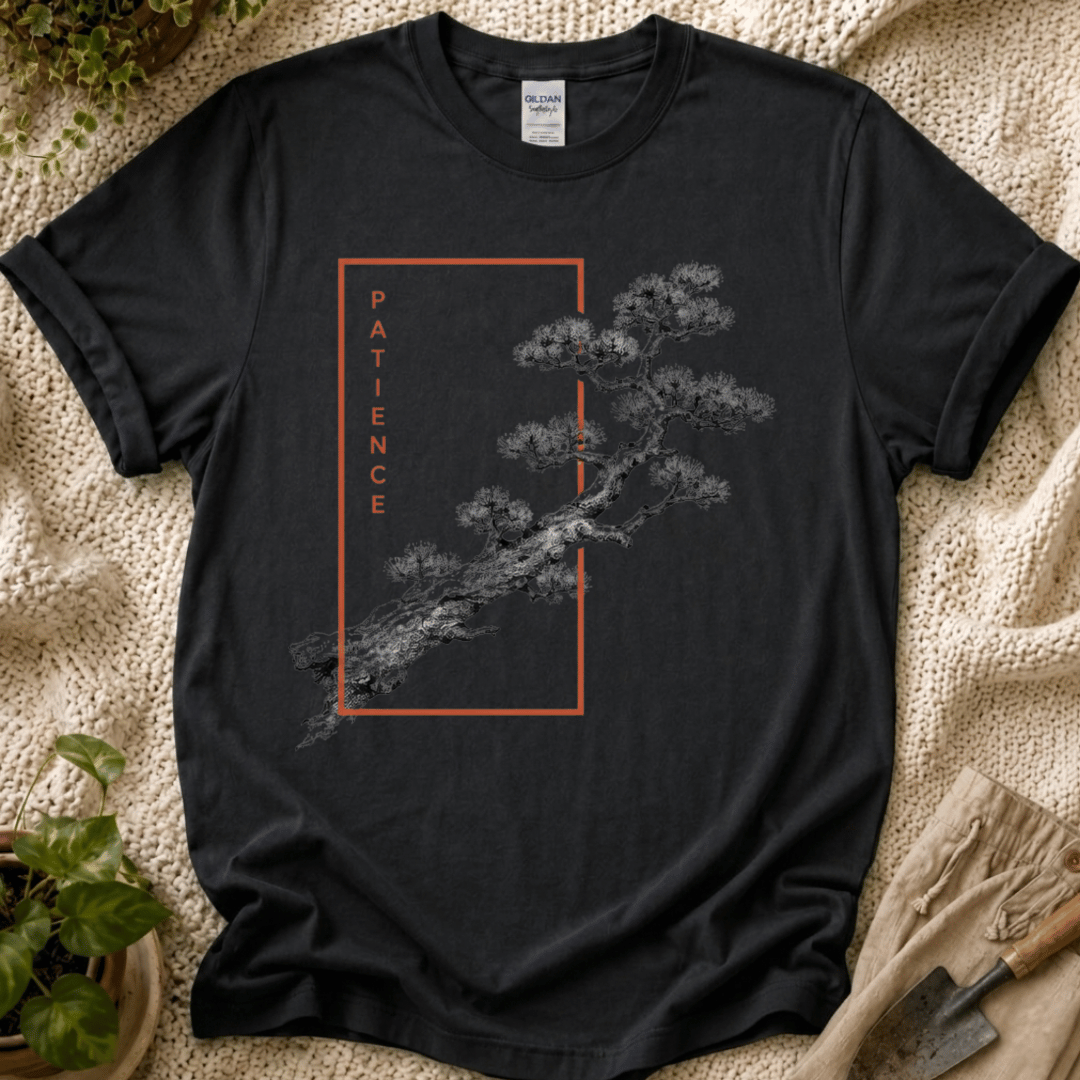 Patience Japanese Bonsai T-Shirt by Zen & Zucchinis Slow Garden Club