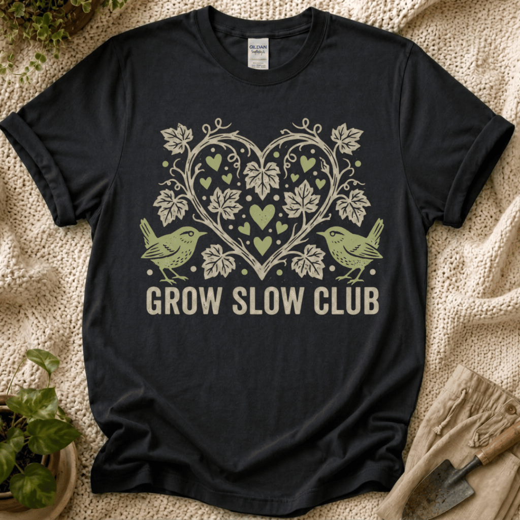 Grow Slow Vintage Garden T-Shirt - Zen & Zucchinis garden graphic tee