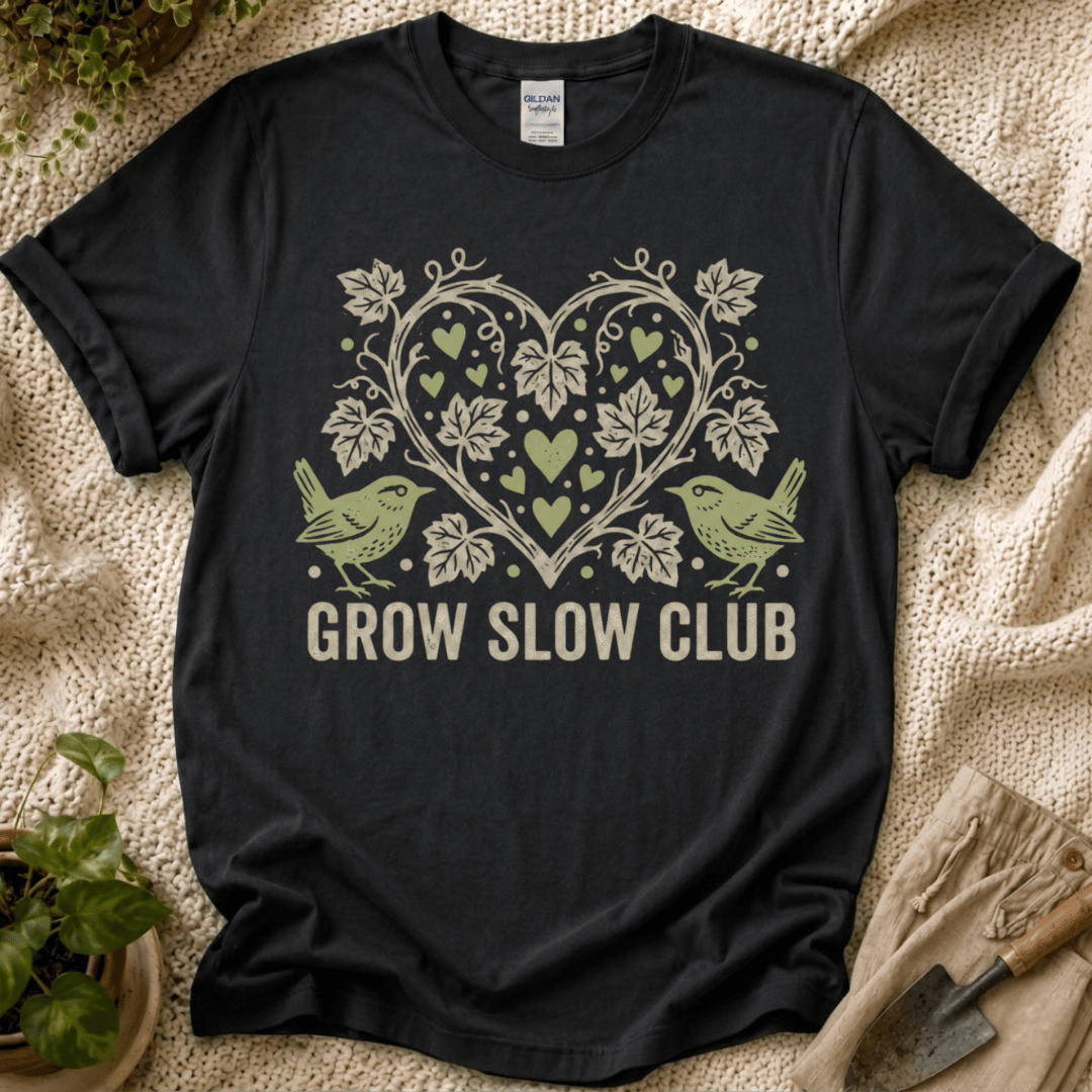 Grow Slow Vintage Garden T-Shirt - Zen & Zucchinis garden graphic tee
