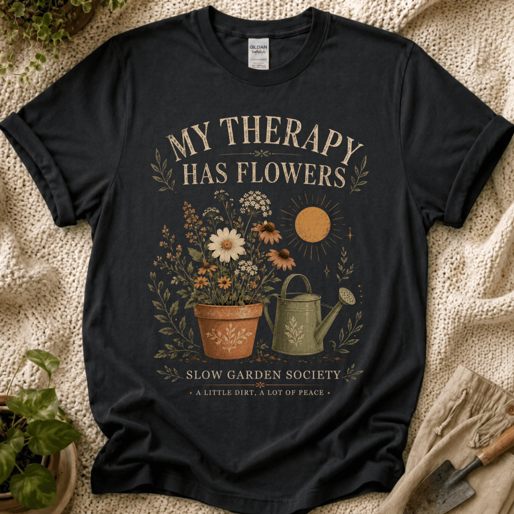 My Therapy Has Flowers T-Shirt by Zen & Zucchinis Slow Garden Club