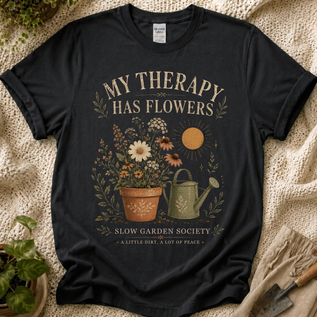 My Therapy Has Flowers T-Shirt by Zen & Zucchinis Slow Garden Club