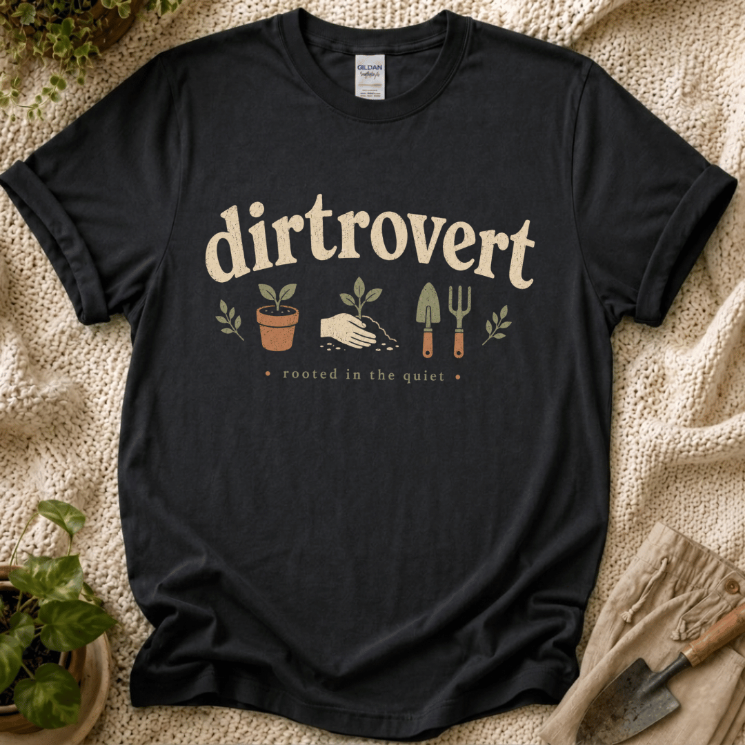 Dirtrovert Rooted in the Quiet T-Shirt by Zen & Zucchinis Slow Garden Club