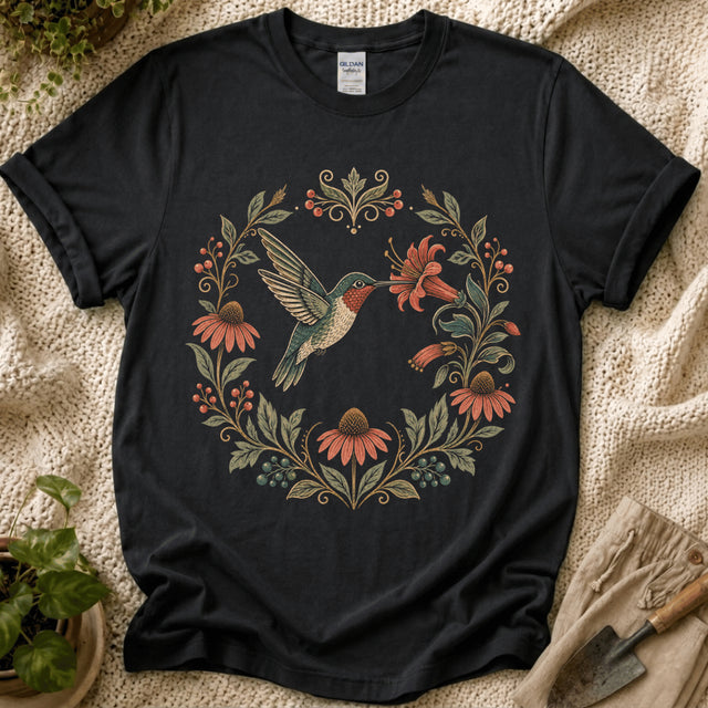 Hummingbird Flower Cirle T-Shirt - Zen & Zucchinis garden graphic tee