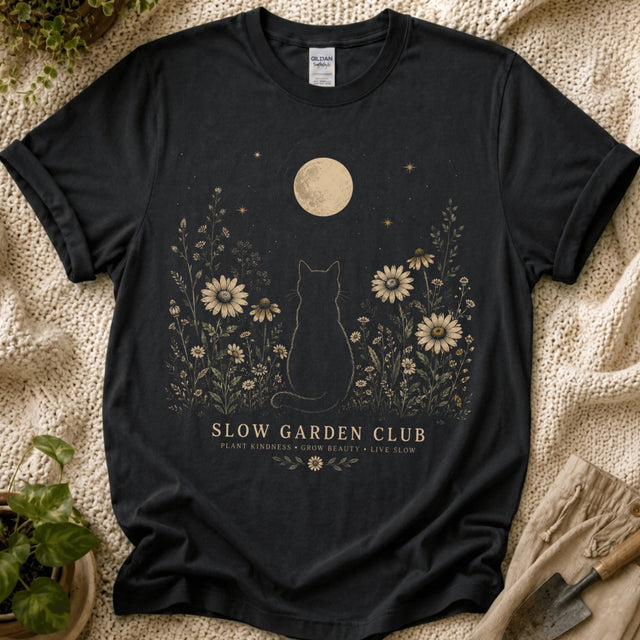 Cozy Botanical Garden Cat T-Shirt by Zen & Zucchinis Slow Garden Club