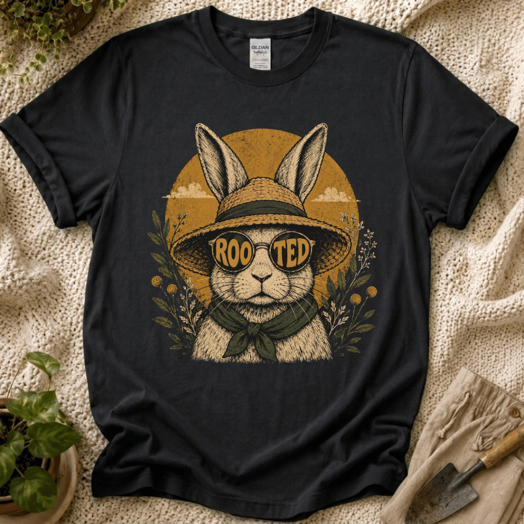 Rooted Sunset Slow Garden Bunny T-Shirt by Zen & Zucchinis Slow Garden Club