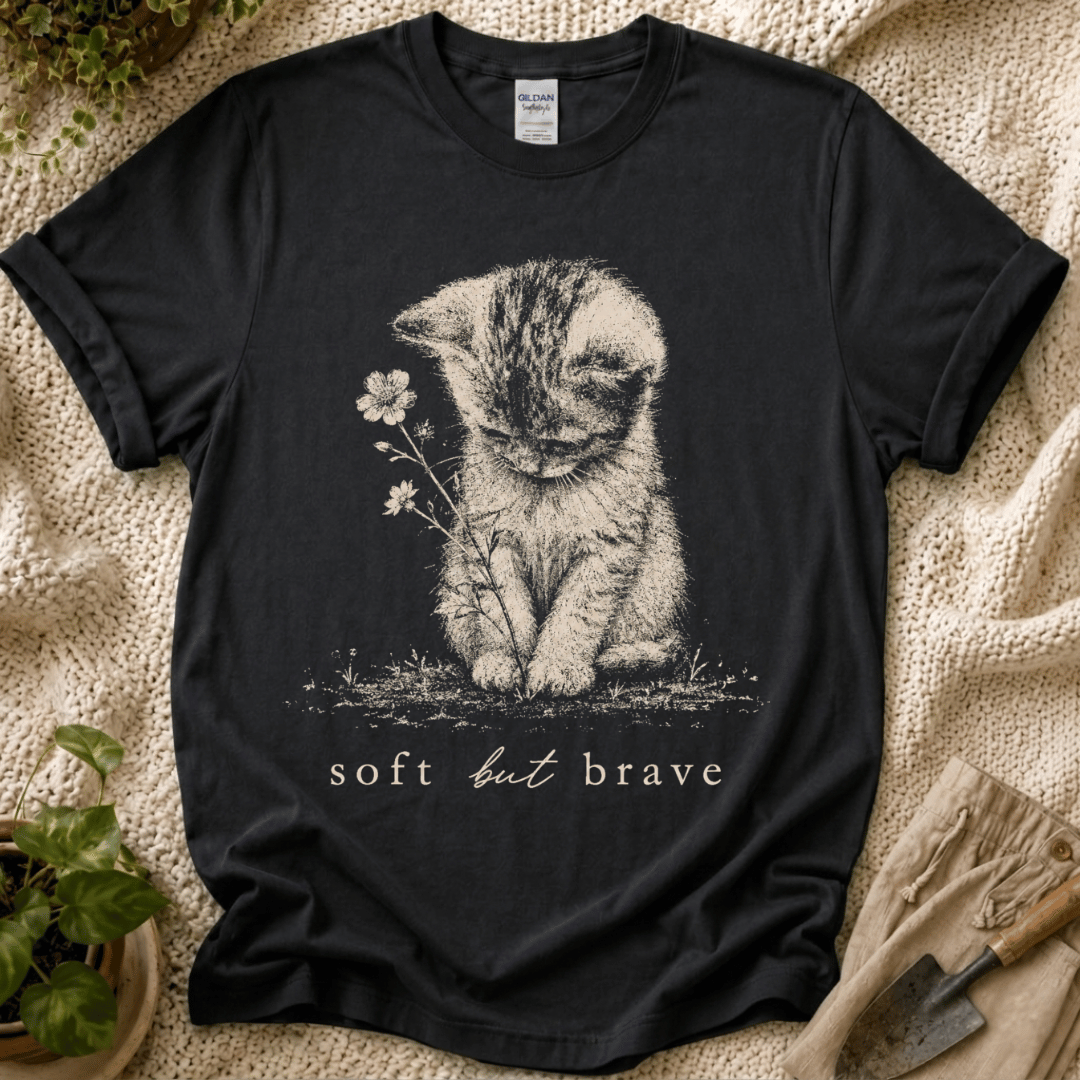 Soft But Brave Kitty T-Shirt - Zen & Zucchinis garden graphic tee