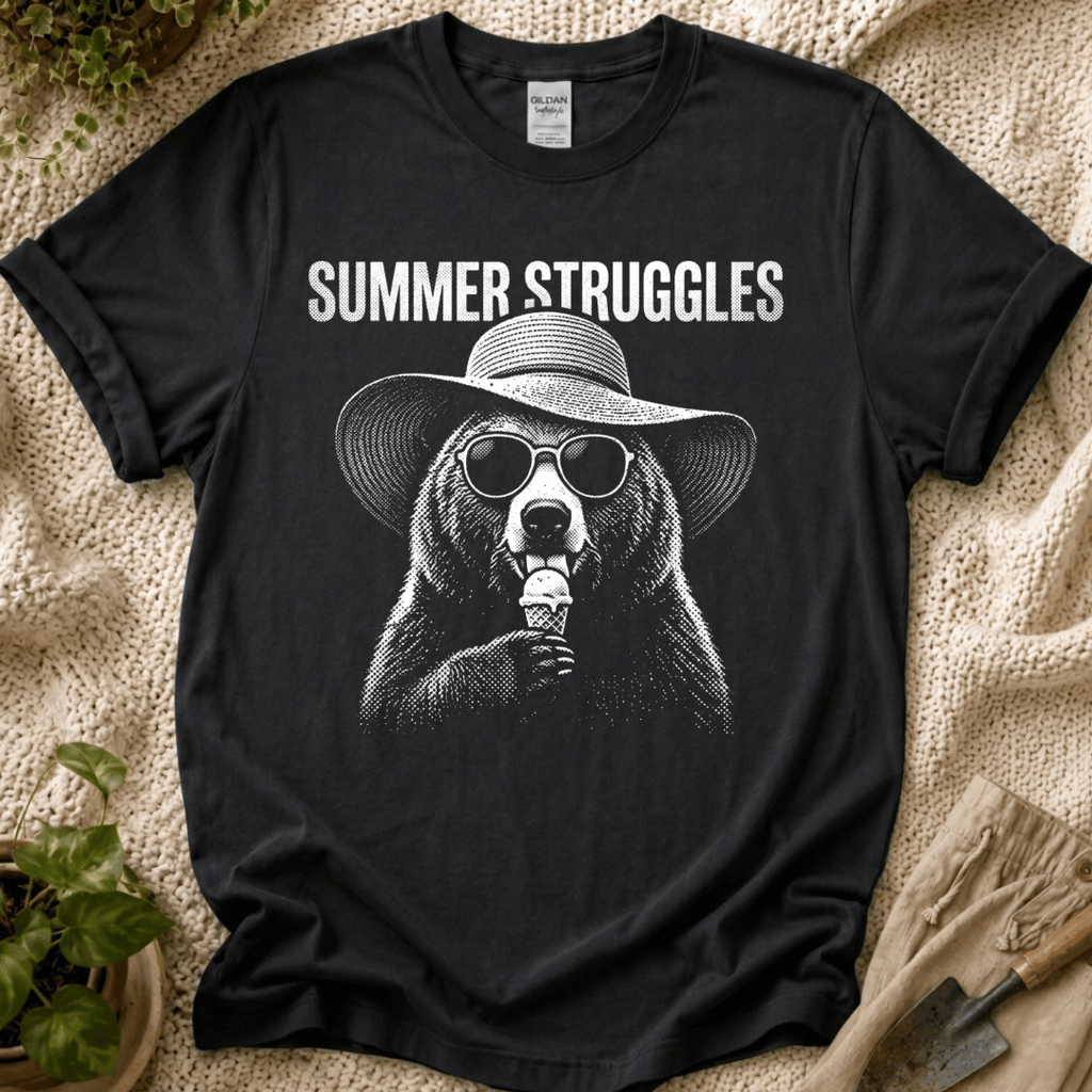 Summer Bear Garden Struggles T-Shirt by Zen & Zucchinis Slow Garden Club
