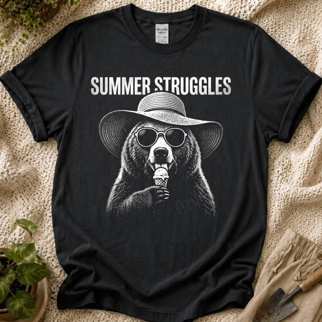 Summer Bear Garden Struggles T-Shirt by Zen & Zucchinis Slow Garden Club