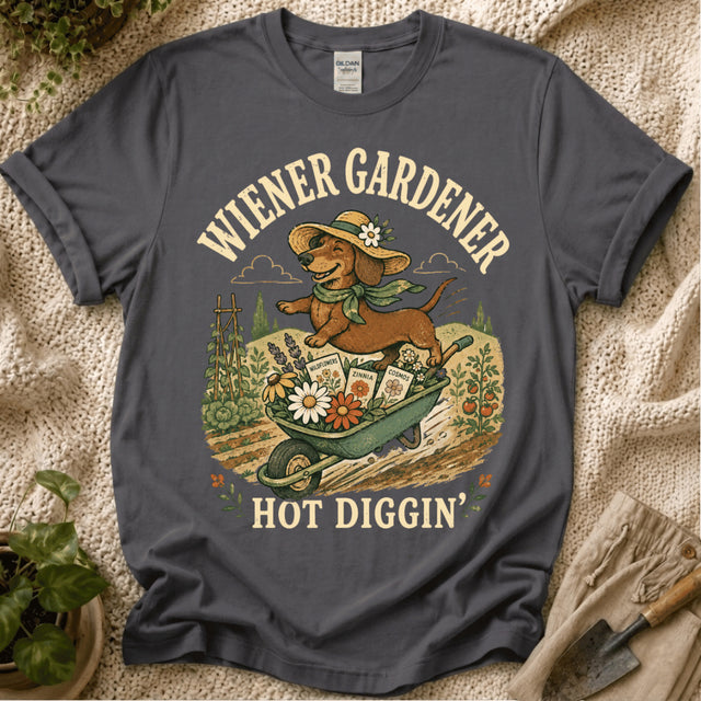 Wiener Gardener Hot Diggin T-Shirt - Zen & Zucchinis garden graphic tee
