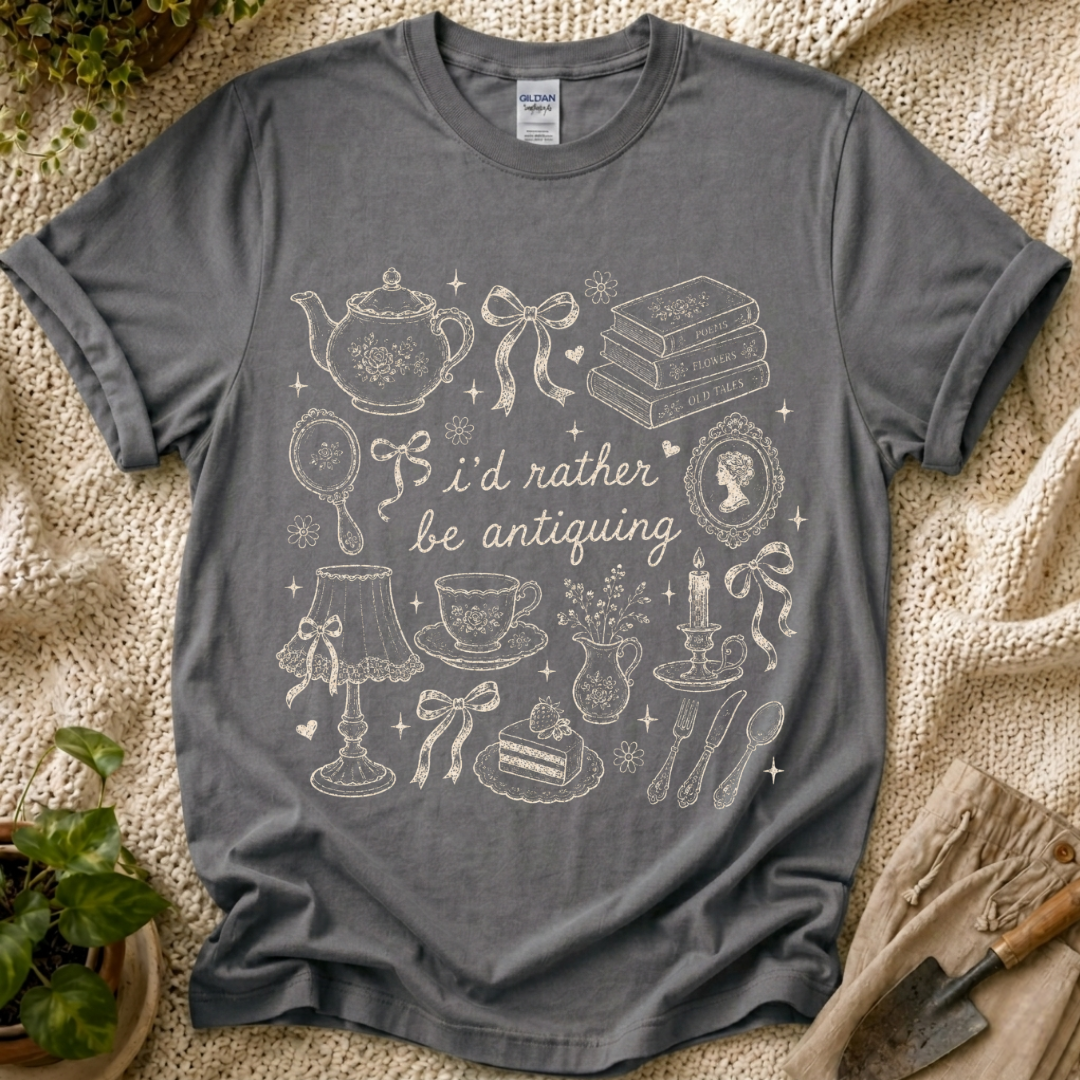 I’d Rather Be Antiquing Cottagecore T-Shirt by Zen & Zucchinis Slow Garden Club