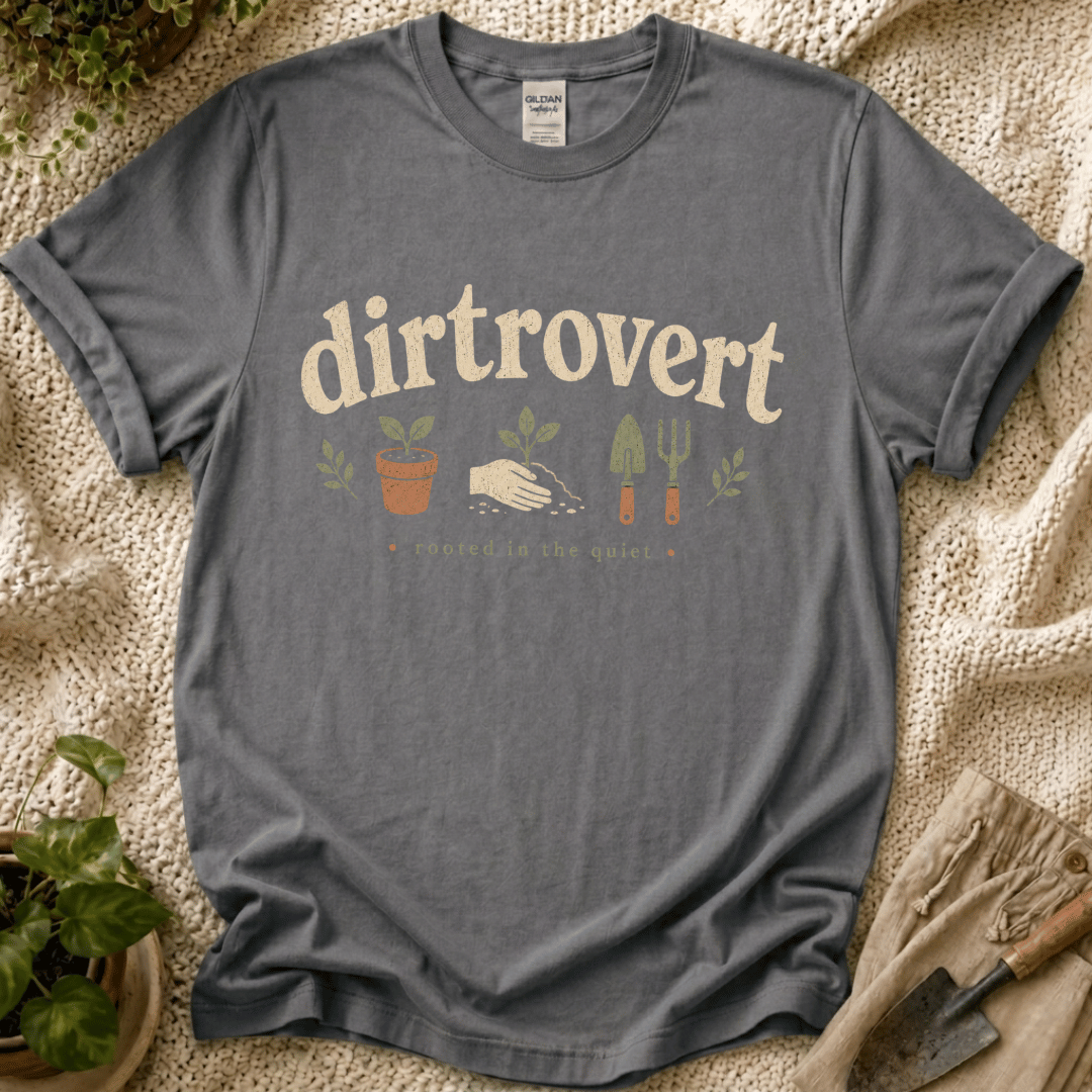 Dirtrovert Rooted in the Quiet T-Shirt by Zen & Zucchinis Slow Garden Club