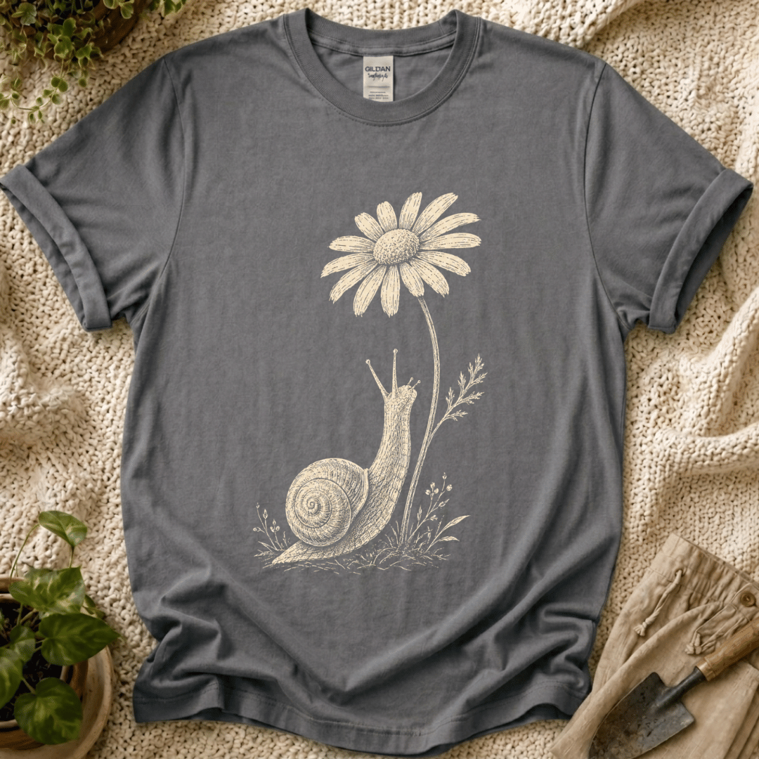 Slow Snail Flower Garden T-Shirt by Zen & Zucchinis Slow Garden Club