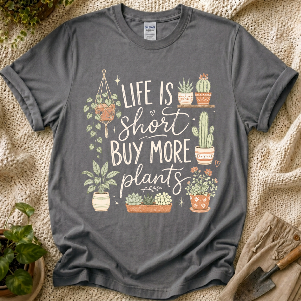 Life Is Short Buy More Plants Plant Lovers T-Shirt by Zen & Zucchinis Slow Garden Club
