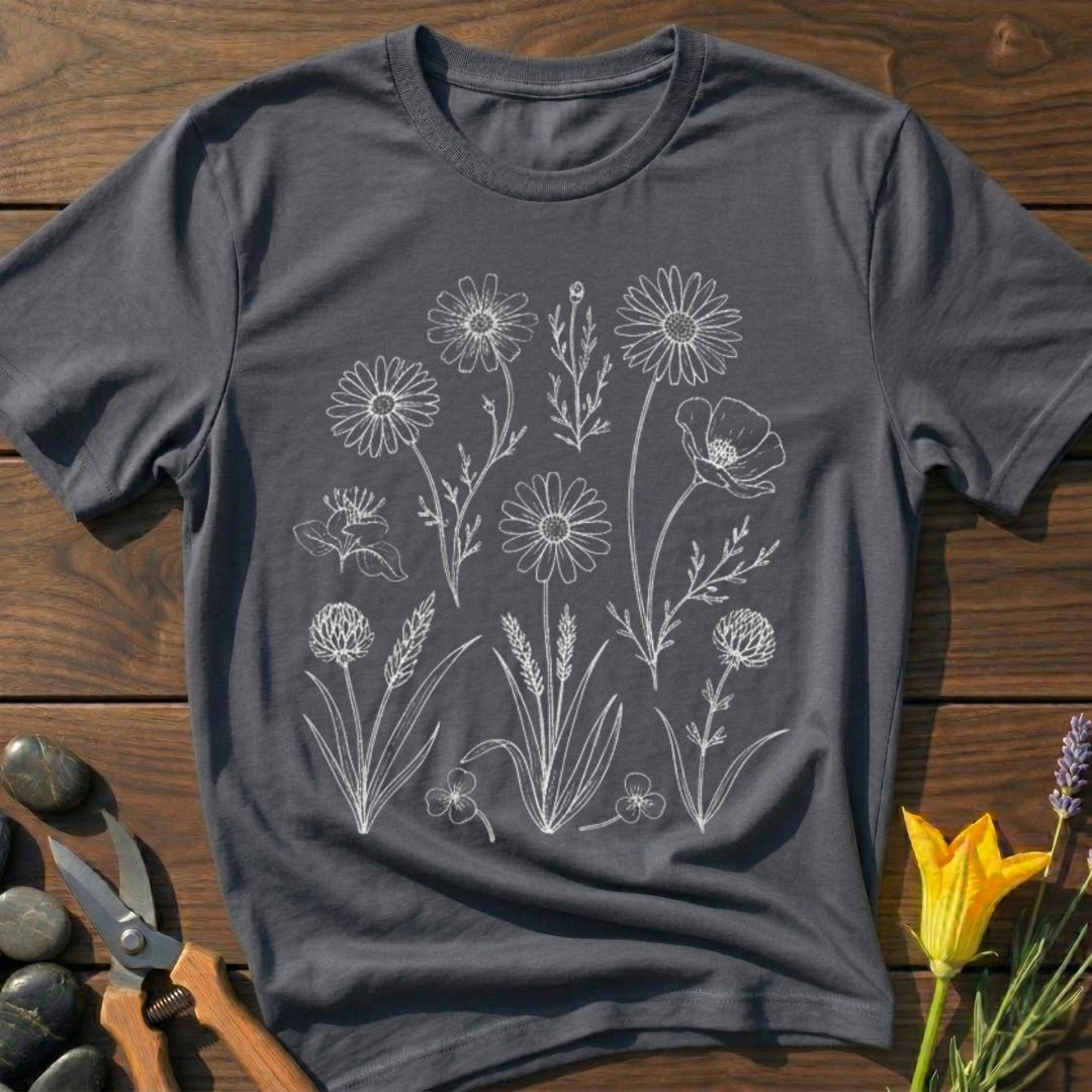 Flower Patch T-Shirt - botanical nature graphic t-shirt, minimalist design, unisex tee for Nature Lovers, Garnder, Farmer, Plant Lovers