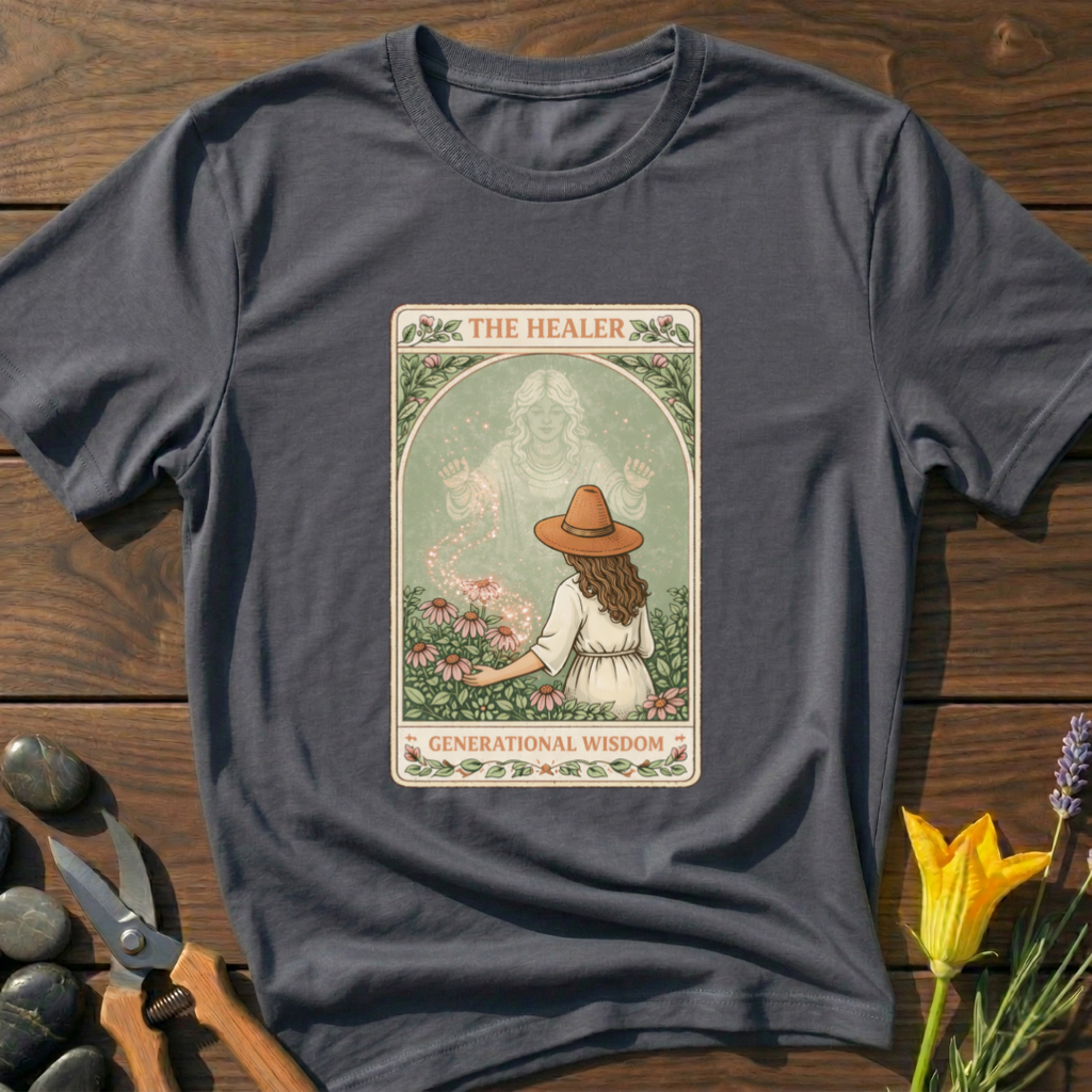 The Healer Generational Wisdom T-Shirt - botanical nature graphic t-shirt, minimalist design, unisex tee”