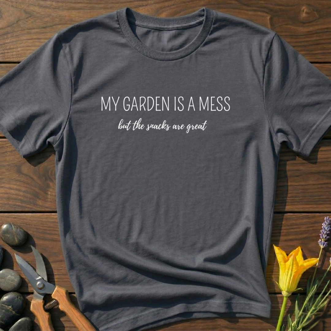 Messy Garden Nice Snacks T-Shirt - botanical nature graphic t-shirt, minimalist design, unisex tee for Nature Lovers, Garnder, Farmer, Plant Lovers