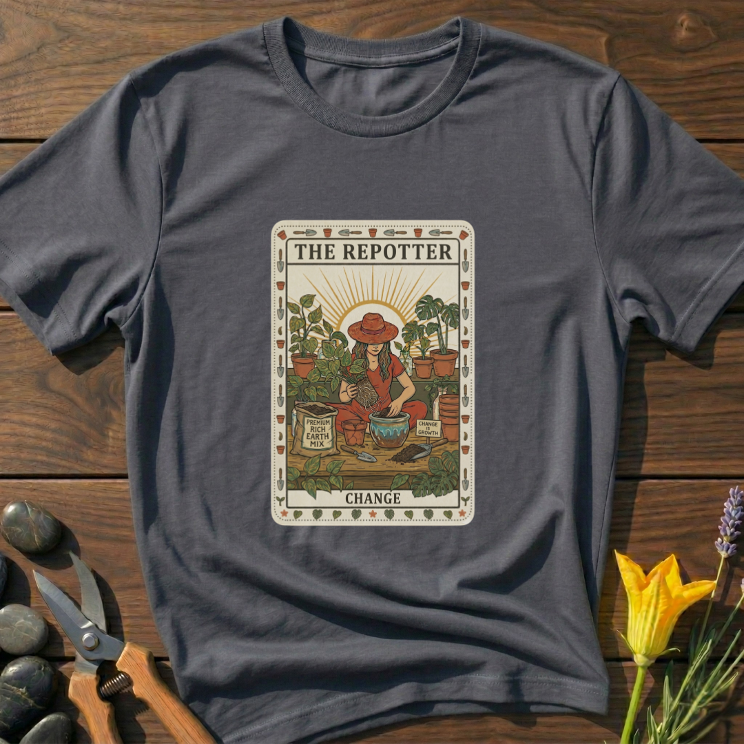 The Repotter T-Shirt - botanical nature graphic t-shirt, minimalist design, unisex tee”
